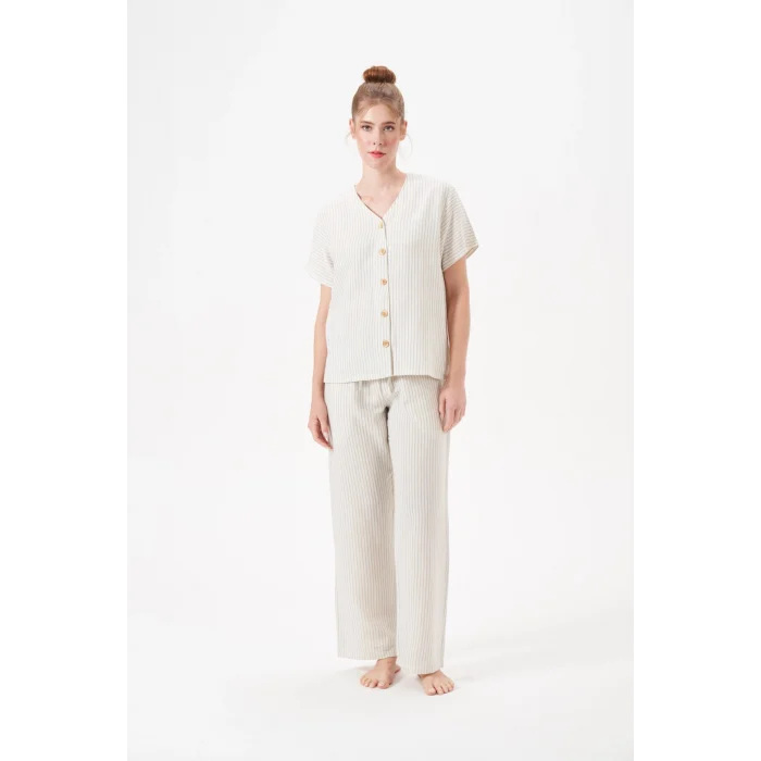 PJS 29098 Kadın Düğmeli Pijama Takım