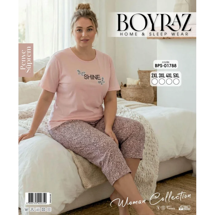 Boyraz BPS-01788  Kadın Battal Kısa Kol Kapri Takım