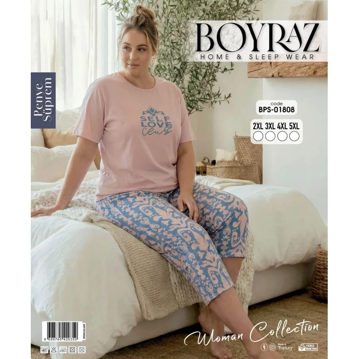 Boyraz BPS-01808  Kadın Battal Kısa Kol Kapri Takım