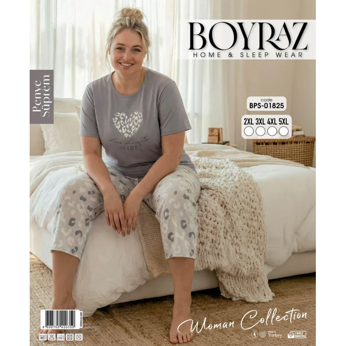 Boyraz BPS-01825  Kadın Battal Kısa Kol Kapri Takım