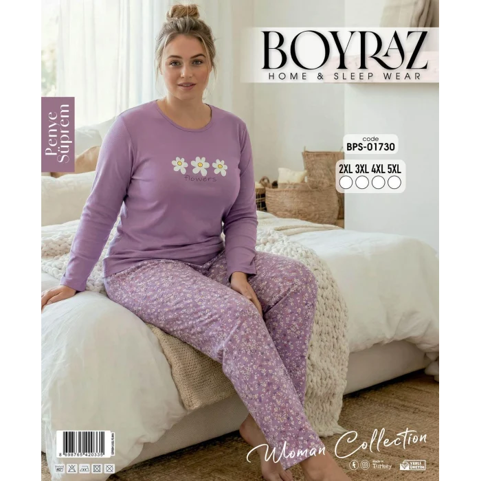 Boyraz BPS-01730  Kadın Battal  Uzun Kollu Pijama Takımı