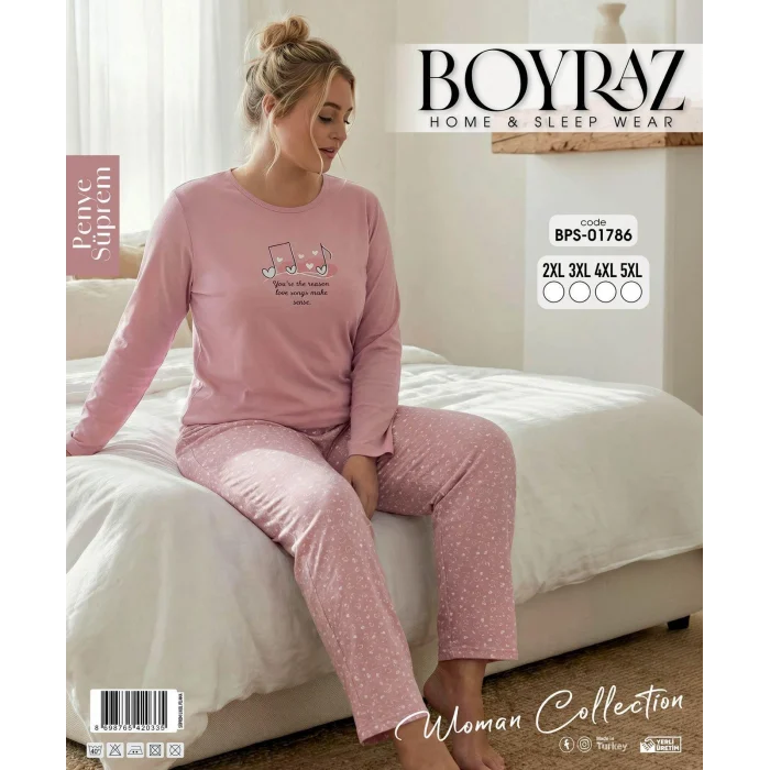 Boyraz BPS-01786 Kadın Battal  Uzun Kollu Pijama Takımı