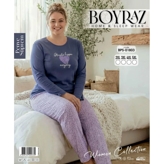 Boyraz BPS-01803  Kadın Battal  Uzun Kollu Pijama Takımı