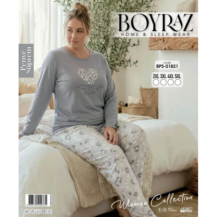 Boyraz BPS-01821 Kadın Battal  Uzun Kollu Pijama Takımı