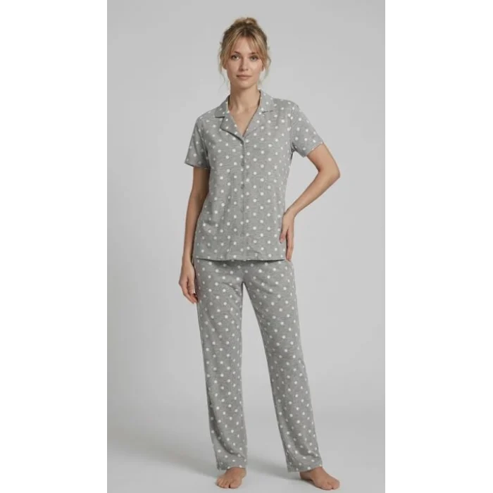 Les Boutons LB1001 Kadın Düğmeli Kısa Kol Pijama Takımı