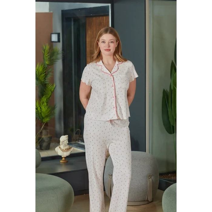 Aqua 26520 Kadın Düğmeli Kısa Kol Pijama Takımı