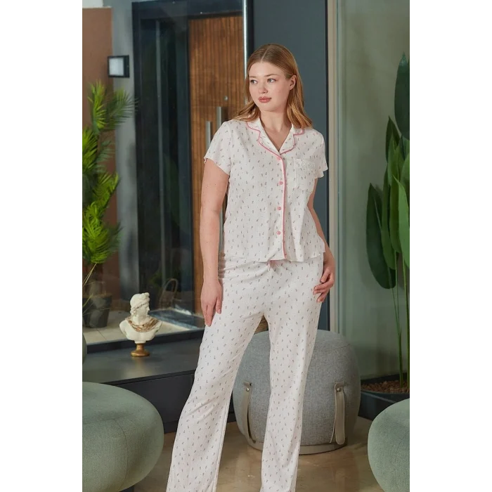 Aqua 26520 Kadın Düğmeli Kısa Kol Pijama Takımı