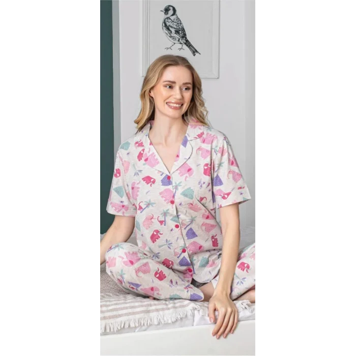 Alissa 6258 Kadın Fil Desenli Patlı Pijama Takımı