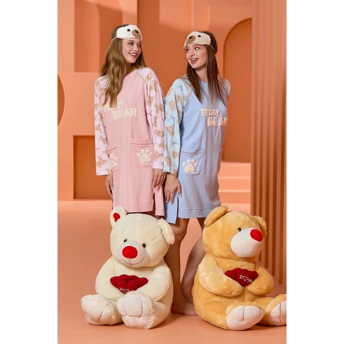 Aqua 25024 Uzun Kol Baskı Detaylı Gecelik