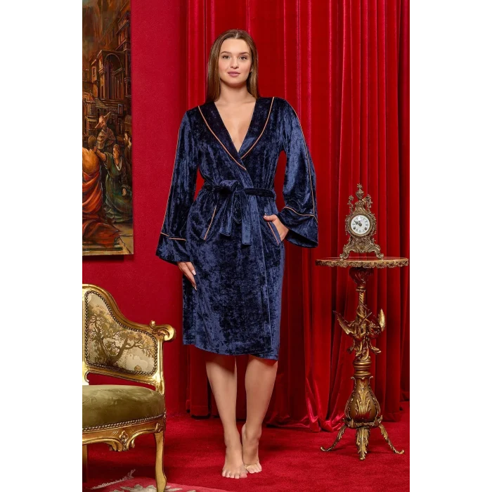 Aqua 25084 Şal Yaka Uzun Kol Kadife Sabahlık