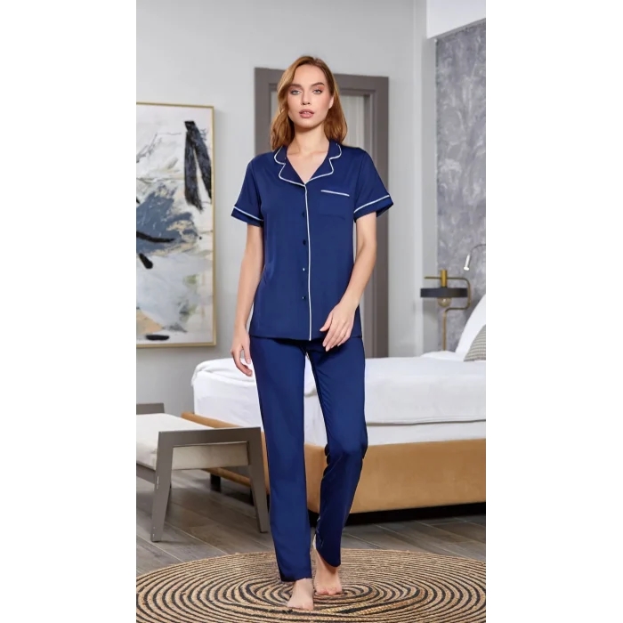 Aqua 25526 Kısa Kol Gömlek Yaka Pijama Takımı