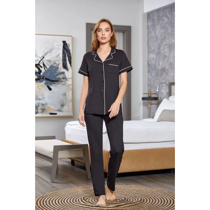 Aqua 25526 Kısa Kol Gömlek Yaka Pijama Takımı