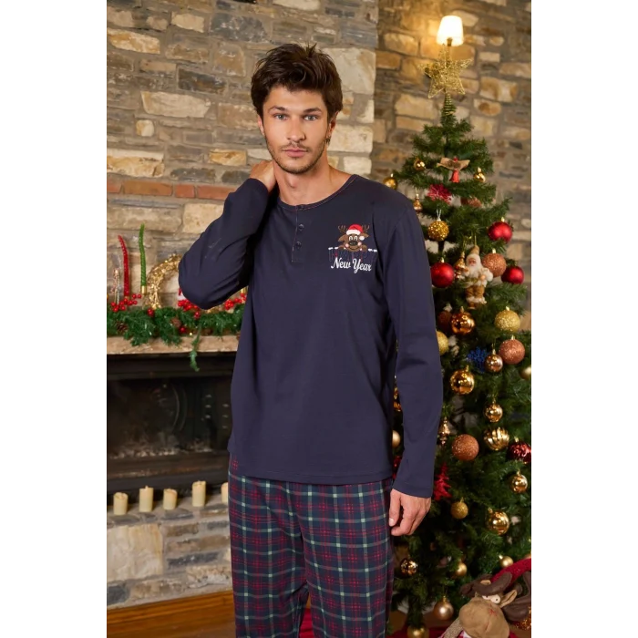 Aqua 26164 Erkek Uzun Kol Düğme Yaka Pijama Takımı