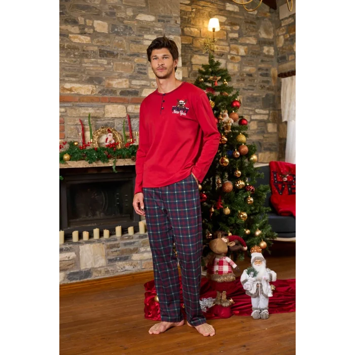 Aqua 26164 Erkek Uzun Kol Düğme Yaka Pijama Takımı