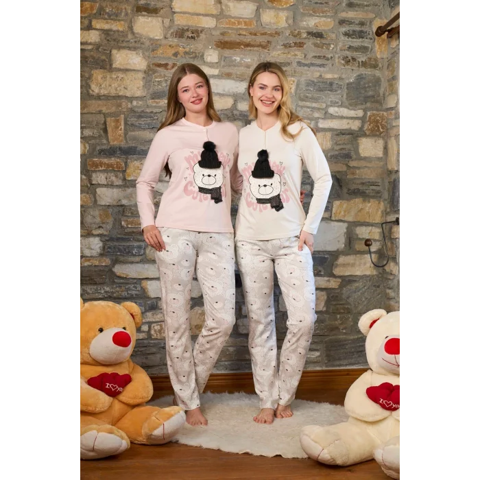 Aqua 26235 Kadın Şapka Detaylı Uzun Kol Pijama Takımı