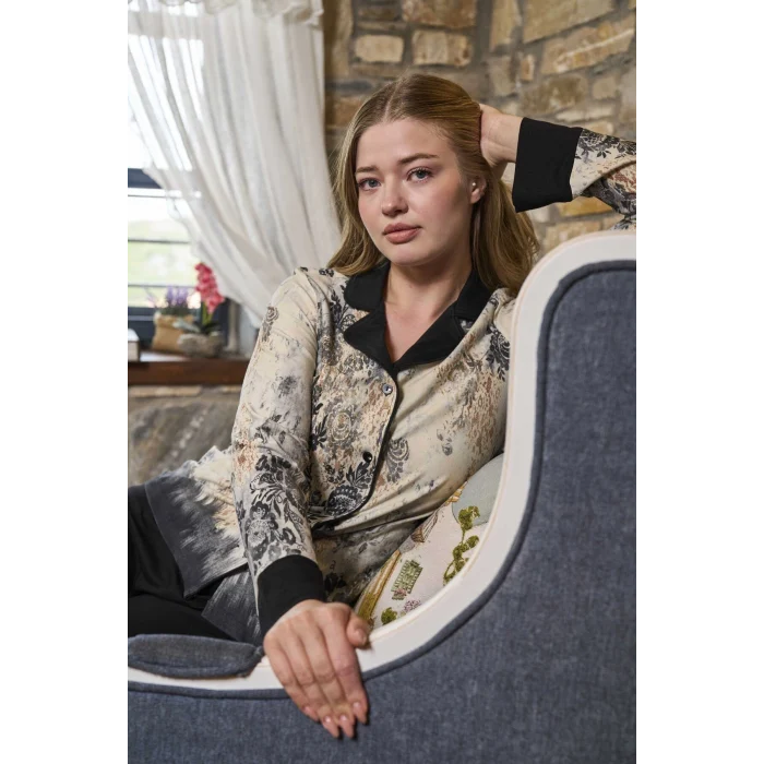 Aqua 26265 Kadın Uzun Kol Önü Düğmeli Pijama Takım