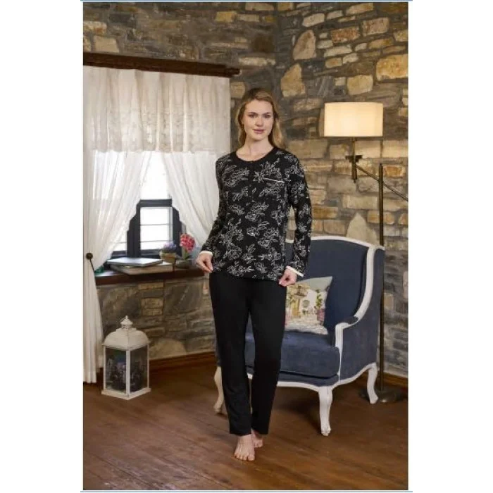 Aqua 26345 Uzun Kol Çiçek Desenli  Pijama Takım