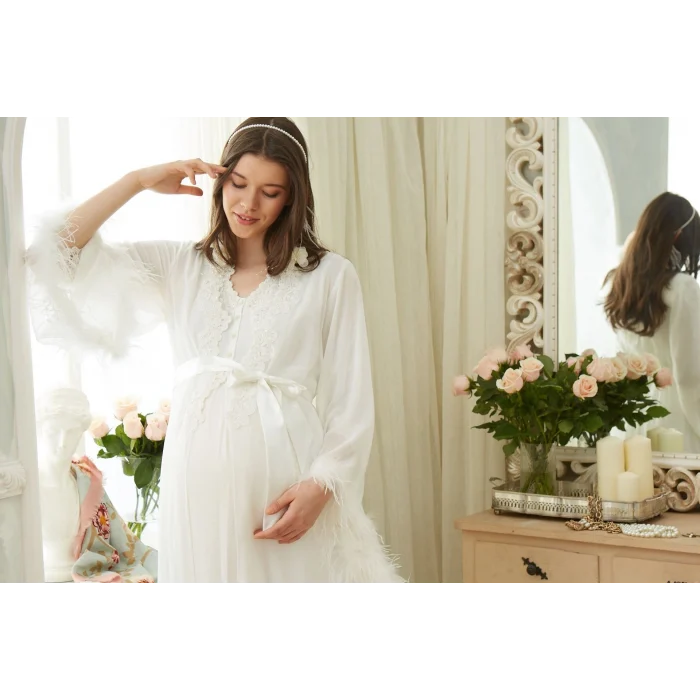 Aqua 26355 Otrişli Şifon Pullu Brodeli Sabahlık