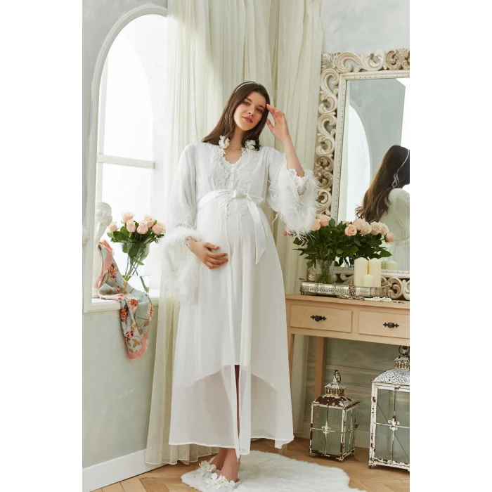 Aqua 26355 Otrişli Şifon Pullu Brodeli Sabahlık