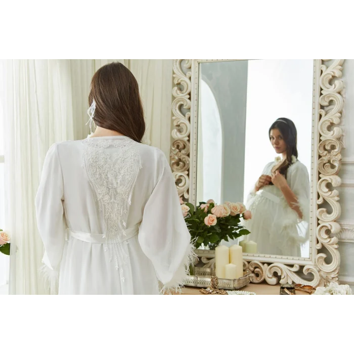 Aqua 26355 Otrişli Şifon Pullu Brodeli Sabahlık