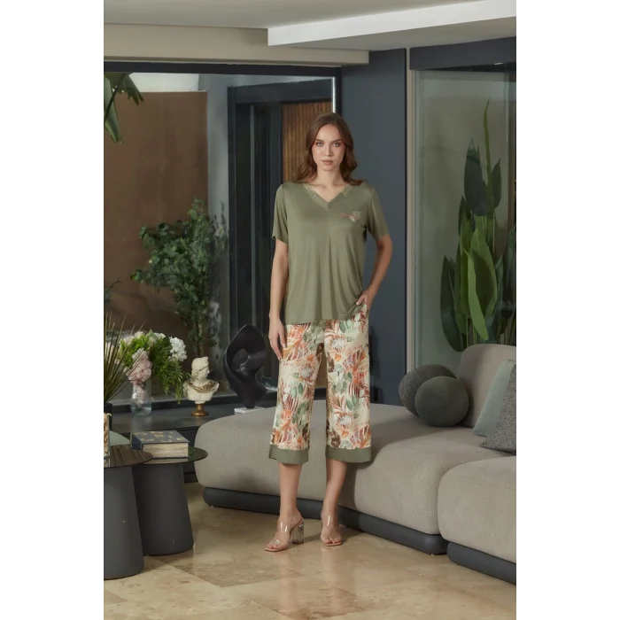 Aqua 26592 Kadın Desenli Kapri Takım