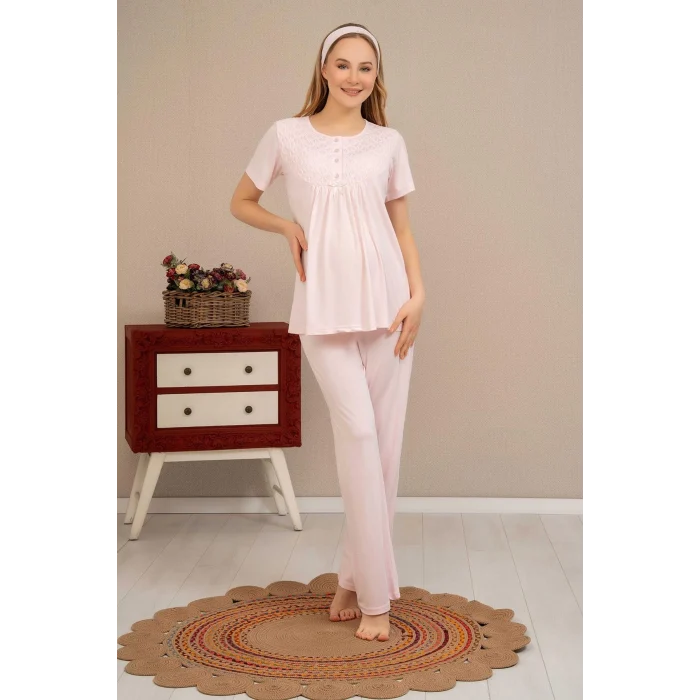 Ba-Ha 4504 Dantel Sabahlıklı Lohusa Pijama Takımı