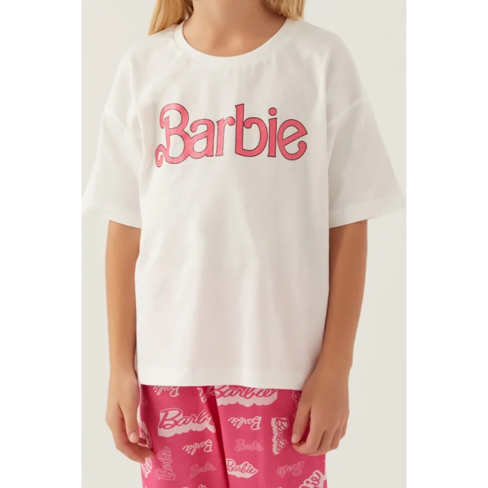 Barbie L1704-3 Kız Çocuk Kısa Kol Pijama Takımı