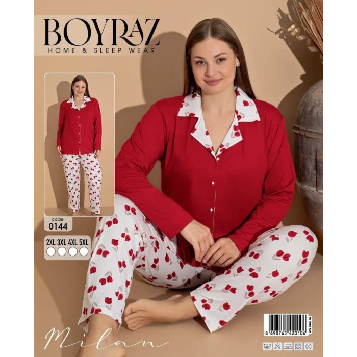 Boyraz 0144 Kadın Milan Battal Uzun Kol Pijama Takımı