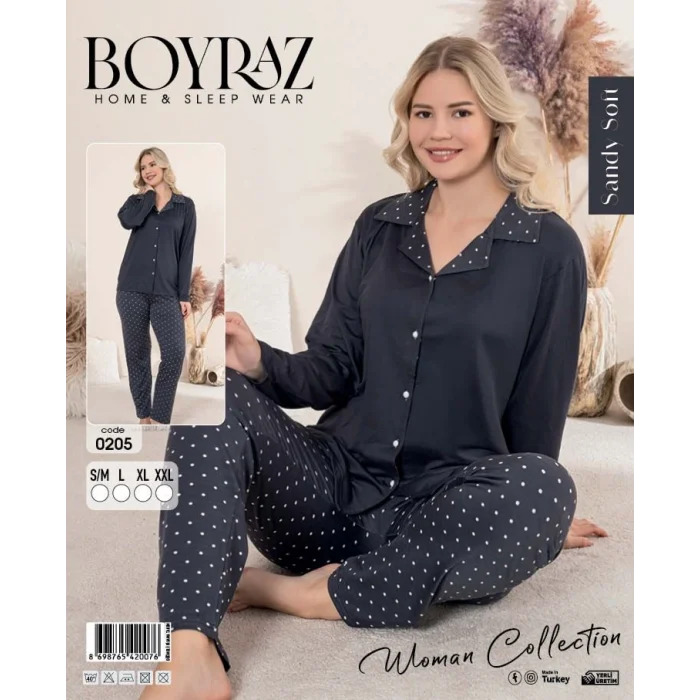 Boyraz 0205 Kadın Sandy Patlı Uzun Kol Pijama Takımı