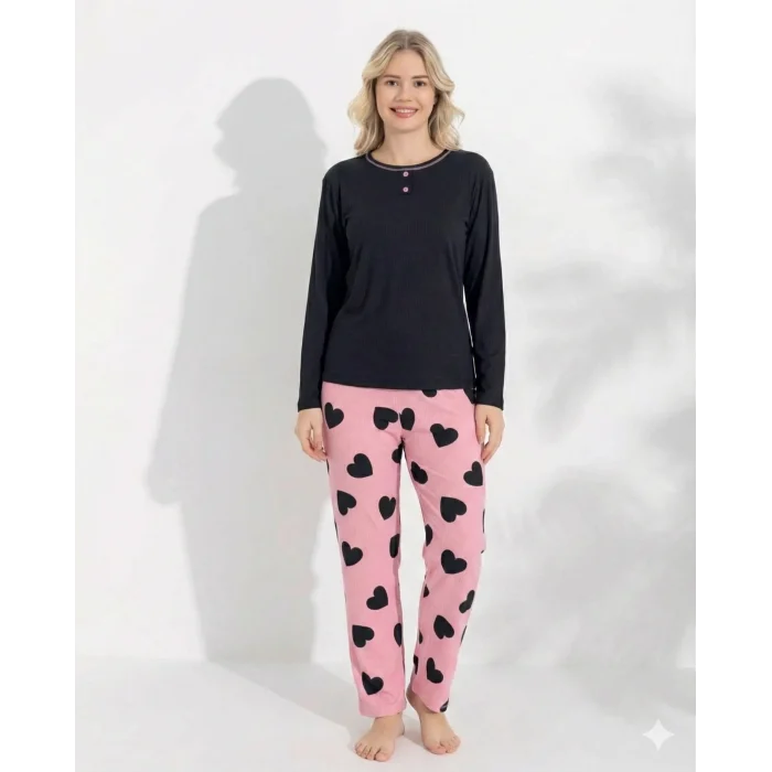 Boyraz 0211 Kadın Raporlu Uzun Kol Pijama Takımı