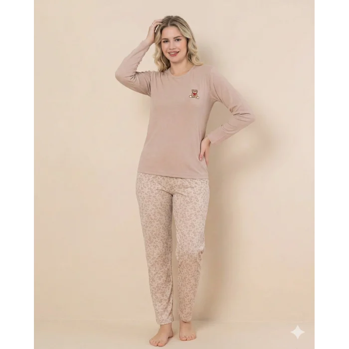 Boyraz 0214 Kadın Raporlu Uzun Kol Pijama Takımı