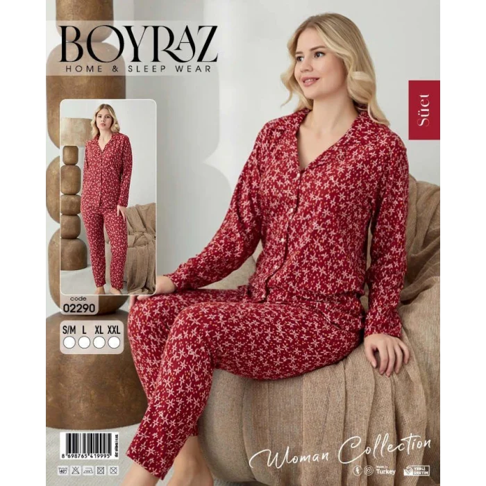 Boyraz 02290 Kadın Süet Uzun Kol Pijama Takımı