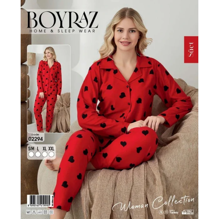 Boyraz 02294 Kadın Süet Uzun Kol Pijama Takımı