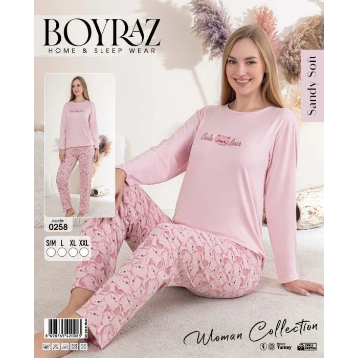 Boyraz 0258 Kadın Sandy Soft Uzun Kol Pijama Takımı
