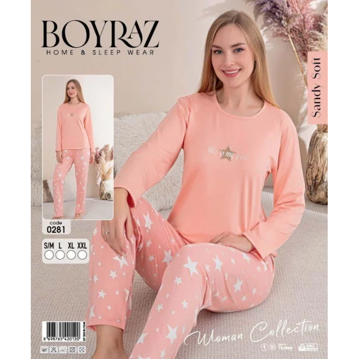 Boyraz 0281 Kadın Sandy Soft Uzun Kol Pijama Takımı