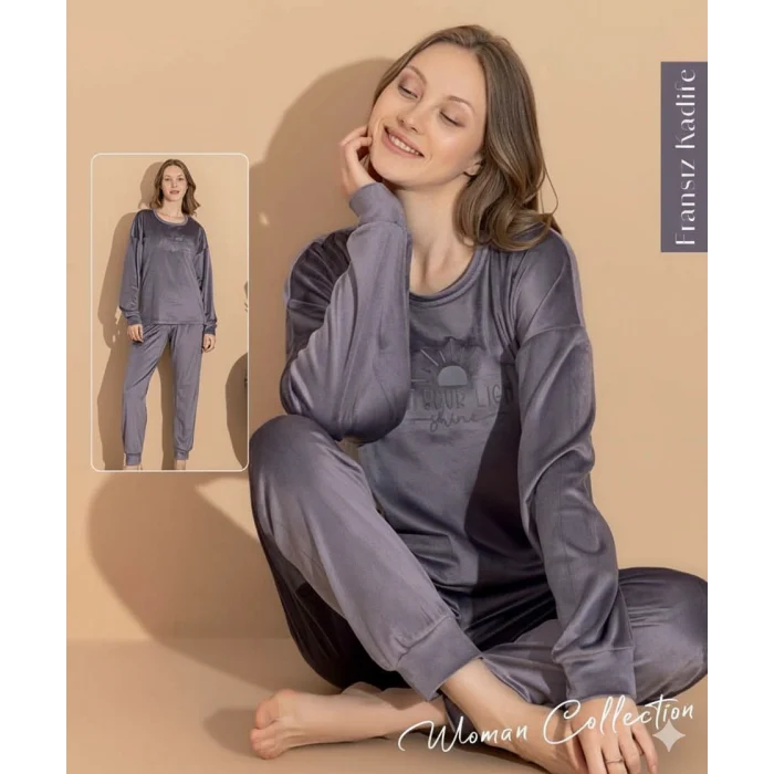 Boyraz 03401 Kadın Kadife Uzun Kol Pijama Takımı