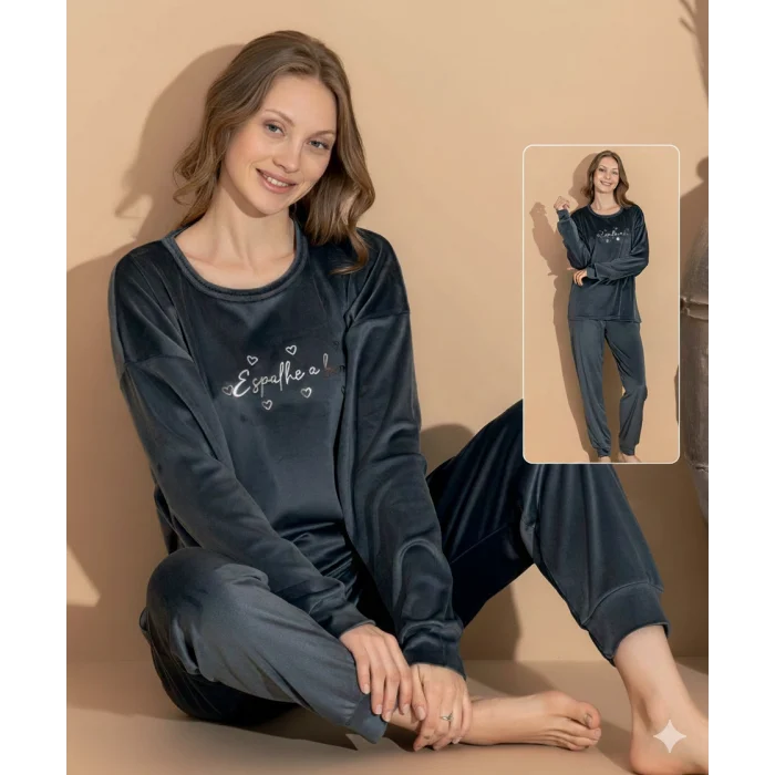 Boyraz 03403 Kadın Kadife Uzun Kol Pijama Takımı