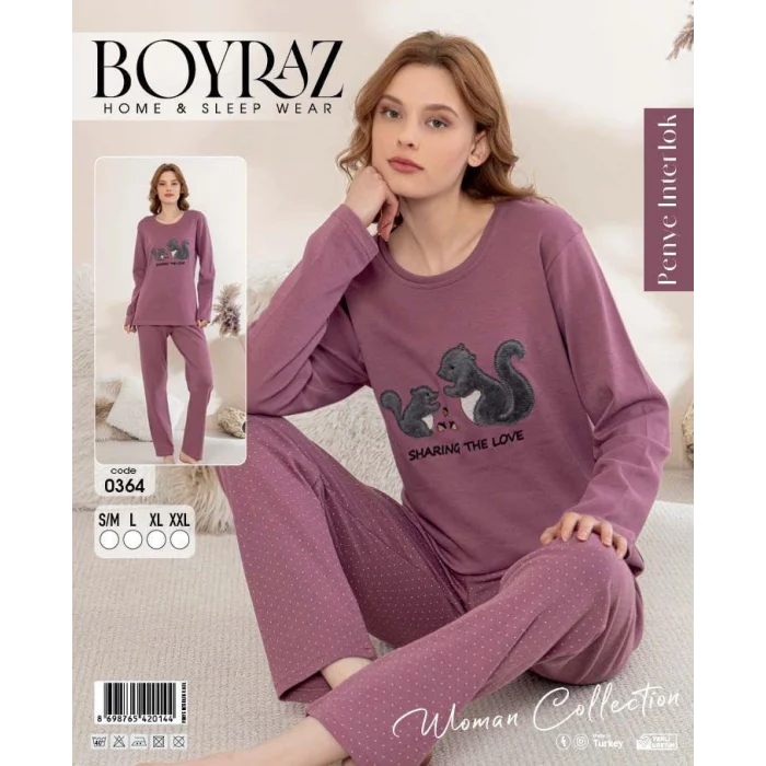Boyraz 0364 Kadın Penye Uzun Kol Pijama Takımı