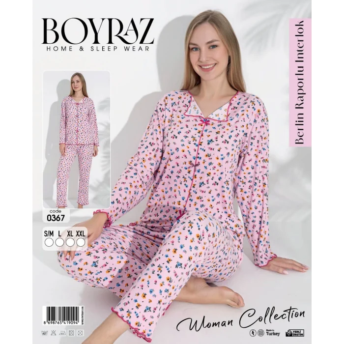 Boyraz 0367 Kadın Raporlu Uzun Kol Pijama Takımı