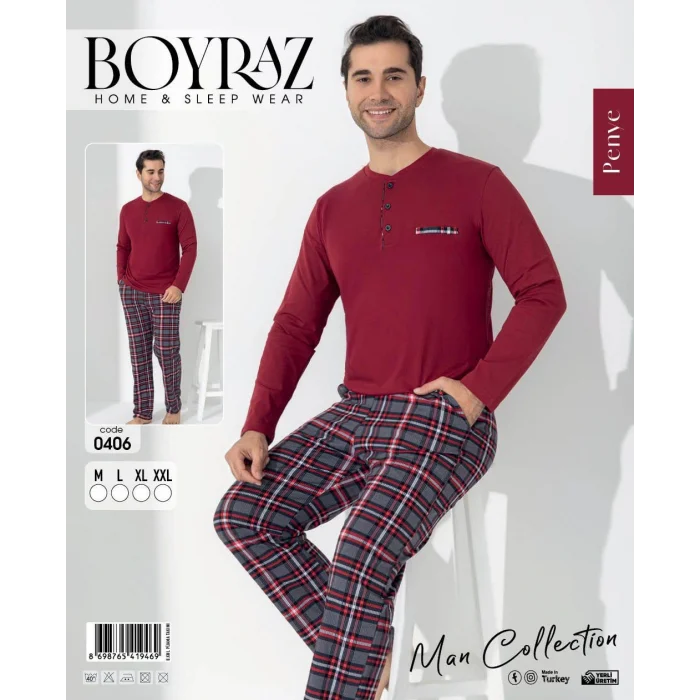 Boyraz 0406 Erkek Uzun Kol Pijama Takımı