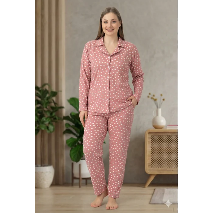 Boyraz 0501 Kadın Süet Battal Uzun Kol Pijama Takımı