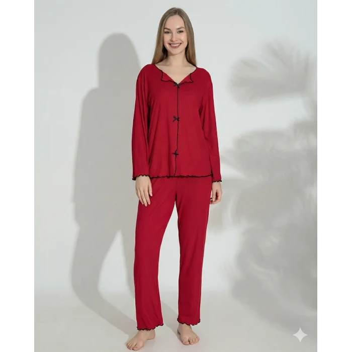 Boyraz 0613 Kadın Raporlu Uzun Kol Pijama Takımı