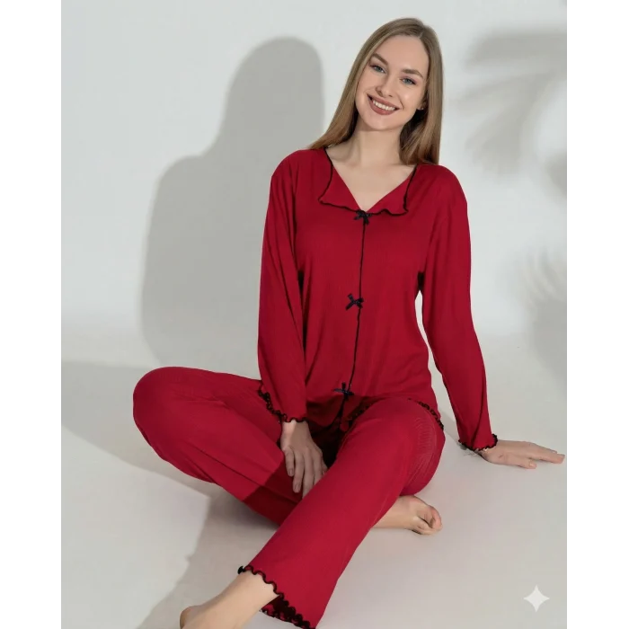 Boyraz 0613 Kadın Raporlu Uzun Kol Pijama Takımı