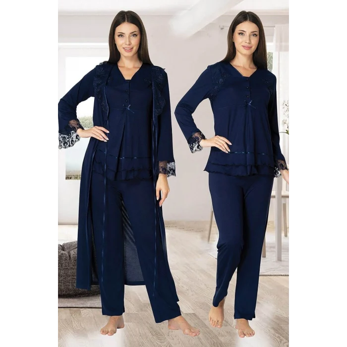 Effortt 2424 Uzun Dantel Sabahlıklı Lohusa Pijama