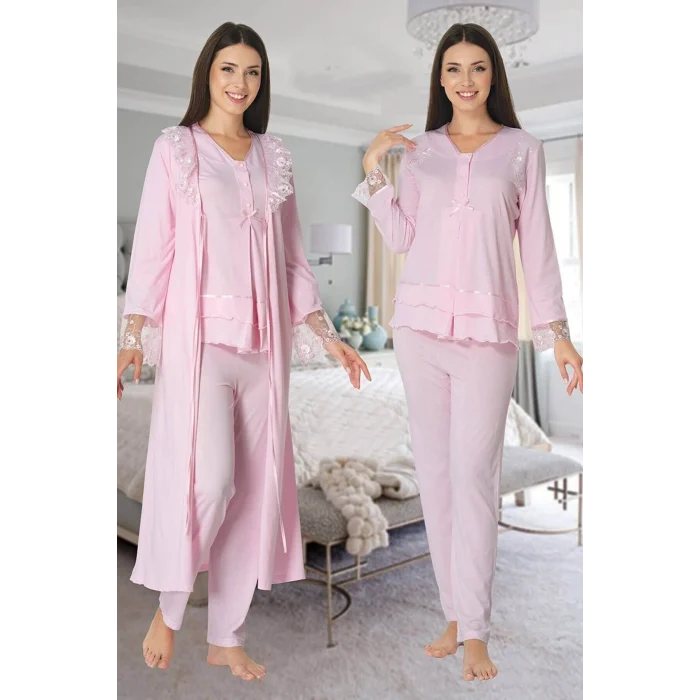Effortt 2424 Uzun Dantel Sabahlıklı Lohusa Pijama