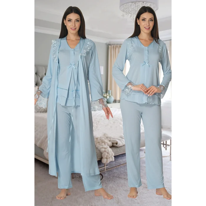 Effortt 2424 Uzun Dantel Sabahlıklı Lohusa Pijama