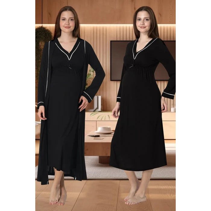 Effortt 4055 Biye Detaylı Sabahlıklı Lohusa Gecelik Takımı