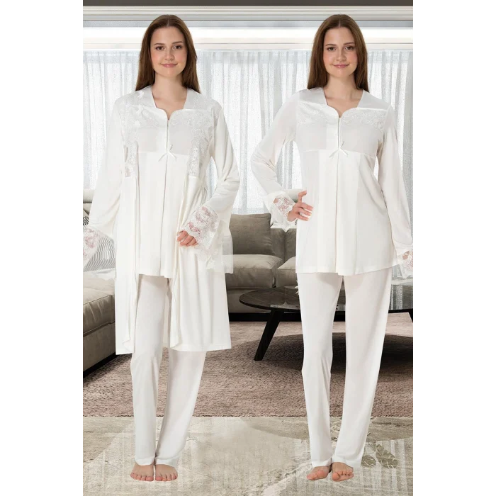 Effortt 4084 Dantelli Sabahlıklı Lohusa Pijama Takımı