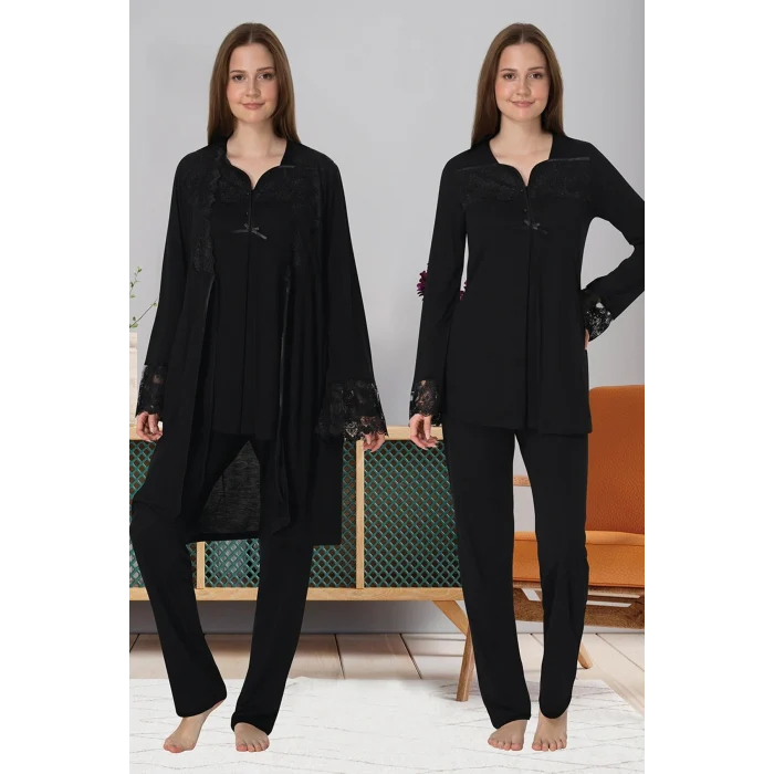 Effortt 4084 Dantelli Sabahlıklı Lohusa Pijama Takımı