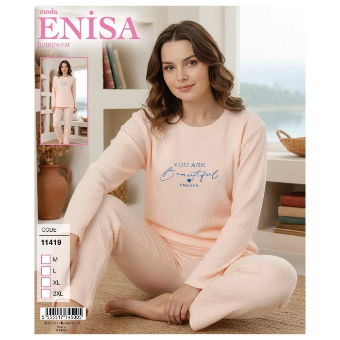 Enisa 11419 Kadın Raporlu Uzun Kol Pijama Takımı